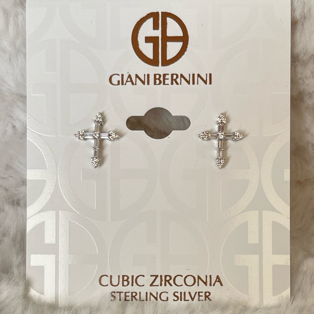 Giani Bernini Sterling Silver CZ Baguette Cross Stud Earrings
